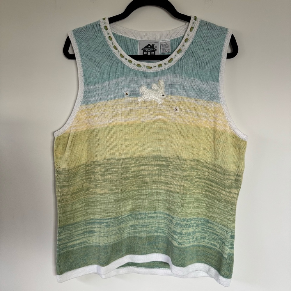 NWT Storybook Knits Vintage Bunny Sweater Vest with White Trim